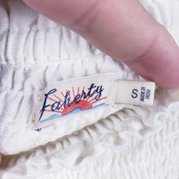 Faherty Women's Ramona Egret Cream Smocked Puff Sleeve Babydoll Dress Small - Picture 7 of 9